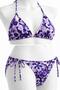 Women's Purple Floral Detailed Triangle Bikini Set Lycra Flexible Side Halter Neck Stylish Drawstring - 3