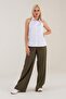 Women's White Sleeveless Off-the-Shoulder Lycra Poplin Shirt - 4