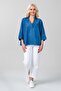Women's Shirt Collared Collar Dark Indigo Blue Thin Denim Fabric Blouse with Cuffed Sleeves