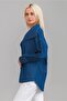 Women's Cotton Denim Fabric Sleeve Slit Buttoned Magic Collar Denim Shirt Indigo - 3