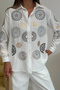 Women's White Embroidery and Sequin Embellished Long Sleeve Linen Shirt - 2