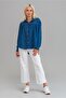 Women's Dirty Stitched Cotton Denim Fabric Snap Sleeve Britli Denim Shirt Indigo - 3