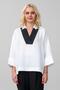 Women's Shirt Collar Collar White Black, Combined Sleeves and Cuffs Loose Cut Aerobin Fabric Blouse