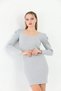 Women's Gray Sleeve Pleated Princess Sleeve Dress (KNITWEAR) - 7