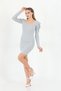 Women's Gray Sleeve Pleated Princess Sleeve Dress (KNITWEAR) - 5