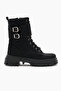 Women's Black Matte Thermo Sole Side Double Buckle Velcro Laced and Zippered Boots - 2