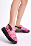 Women's Pink Parachute Fabric High Sole Sandals - 2