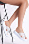 Women's White Stone Embroidered Cross Strap High Sole Slippers - 3