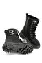 Girl's Black Thermo Sole Side Buckle Detailed Lace-up and Zippered Long Boots - 4