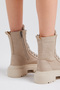 Women's Cream Suede Relaxed Fit Lace-Up Long Boots - 6