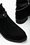 Women's Black Suede Thermo Sole Stone Rope Zippered Short Heeled Boots - 4
