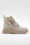 Women's Beige Suede Comfortable Fit High Sole Double Buckle Zippered Boots