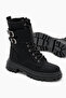 Women's Black Matte Thermo Sole Side Double Buckle Velcro Laced and Zippered Boots - 3