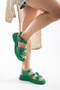 Women's Green Double Buckle Single Strap Poly High Sole Sandals - 2