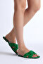 Women's Green Front Buckle Cross Strap Slippers - 3