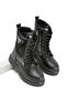 Girl's Black Skin Thermo Sole Lace-up and Zippered Long Boots - 3