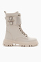 Women's Beige Skin Thermo Sole Side Double Buckle Stone Lace up and Zipper Boots - 2