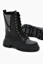 Women's Black Leather Thermo Sole Side Stone Detailed Lace up and Zippered Boots - 4