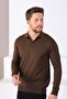 Men's Brown Polo Collar Superfine Knitwear Sweater - 4