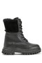 Girl's Black Skin Thermo Sole Fur Detailed Long Boots with Lace and Zipper - 2