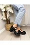 Women's Two-Ballet 8 cm Heeled Platform Shoes Black Patent Leather - 6