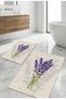 Lavender Patterned Non-Slip Base Bathroom Mat Set 60X90 and 60X40