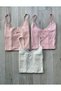 3 Pieces of Lacy Rope Strap Cotton Tank Top (1 Salmon, 1 Pink and 1 Ecru)