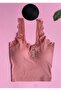 Padded, Button Detailed Lace Strap-Cotton 2-Piece Dusty Rose and Green Corded Women's Undershirt 64V34 - 3