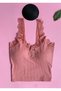 Padded, Button Detailed Lace Strap-Cotton 2-Piece Dusty Rose and White Corded Women's Athlete 64V34 - 4
