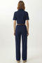 Zippered Crop Modal Top and Bottom Set Lby0047 Dark Blue - 6