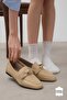 Candy Genuine Leather Women's Blunt Toe Loafers with Skin Color Bow Accessories