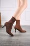 Daily Women's Tan Boots High Thin Heeled Knitwear Flexible Pointed Toe Serrated Sole Comfortable Bootie 170 - 2