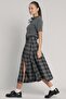 Slit Flared Plaid Skirt with Belt Detail Dark Gray 7057 - 4