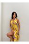Women's Shawl Patterned Halter Neck Satin Dress - 4