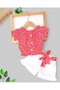 Girl's Belted Shorts and Floral Ribbed T-Shirt Summer 2-3-4-5-6 Years Old Stylish 2-Piece Bottom and Top Set