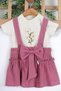 9-24 Months Baby Girl with Ribbed Summer Bow Detail Salopeet Dress and Inner T-Shirt Set - 2