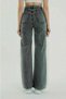 Ash Gray Smoked Power Lycra Super High Waist Loose Jeans Palazzo Trousers - 5