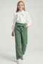 Girl's Scarf Collar Blouse Belted High Waist Wide Leg Pants Set 12-15 Years Old
