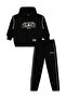 Kids Kangaroo Pocketed Side Piping Tracksuit Set |   School Nursery and Daily Use - Black - 4