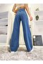 Medium Blue Lycra Super High Waist Loose Jeans Palazzo Trousers. (super High) - 5
