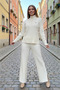 Women's Corded Fabric Neck and Leg Zippered Slit Knit Set