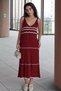 Burgundy Stripe Knitted Women's Dress Sh286 - 4