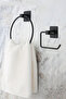 Black Square Adhesive Ring Towel Holder / Open Toilet Paper Holder Set of 2 Bathroom Organizer