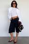 Navy Blue 100% Cotton Pocket Fabric Bermuda Shorts Mg2640 - 2