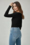 Women's black long sleeve square neck t-shirt blouse ribbed corset - 2