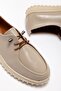 Women's Beige Genuine Leather Laced Orthopedic Ballerinas - 3