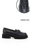 Women's Navy Blue Antique Thick Heeled Buckled Genuine Leather Loafer Shoes - 8