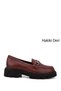 Women's Burgundy Thick Heeled Buckled Genuine Leather Loafer Shoes - 7