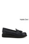 Women's Navy Blue Antique Wedge Sole Genuine Leather Loafer Shoes - 6