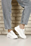 Women's White Padded Sole Lace-Up Genuine Leather Sneakers - 7